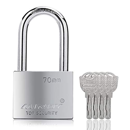 Mindy 70mm Long Shackle Padlocks for Outdoor Use All Weather Resistant, Alloy Steel Heavy Duty Lock with 4 Keys - Image 1