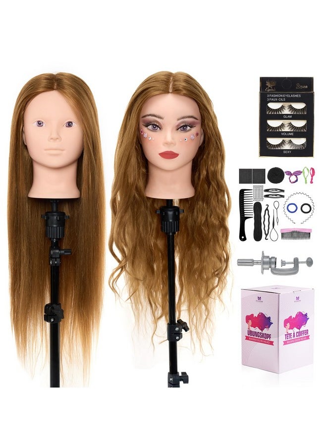 Neverland Beauty & Health - Mannequin Head With 60% Real Human Hair 28 Inch Make Up Cosmetology Manikin Practice Head With Hairbraiding Hairdressing Doll Head For Hair Styling With Table Clamp + Diy Hair Styling Set - Image 1