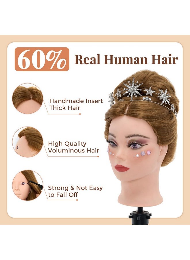 Neverland Beauty & Health - Mannequin Head With 60% Real Human Hair 28 Inch Make Up Cosmetology Manikin Practice Head With Hairbraiding Hairdressing Doll Head For Hair Styling With Table Clamp + Diy Hair Styling Set - Image 1