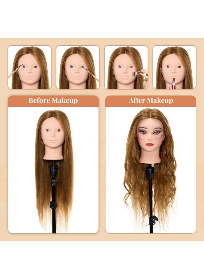 Neverland Beauty & Health - Mannequin Head With 60% Real Human Hair 28 Inch Make Up Cosmetology Manikin Practice Head With Hairbraiding Hairdressing Doll Head For Hair Styling With Table Clamp + Diy Hair Styling Set - Image 1