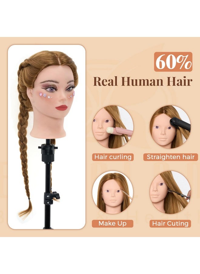 Neverland Beauty & Health - Mannequin Head With 60% Real Human Hair 28 Inch Make Up Cosmetology Manikin Practice Head With Hairbraiding Hairdressing Doll Head For Hair Styling With Table Clamp + Diy Hair Styling Set - Image 1
