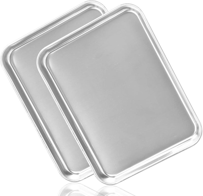 Newflager 2 Pack Large Stainless Steel Tray, Non Toxic & Healthy, Mirror Finish & Rust Free Thickening Pan, for Baking Cookie Sheet, Lab Medical Instruments, Dental, Tattoo and Surgical (16'' x 12'' x 1'') - Image 1
