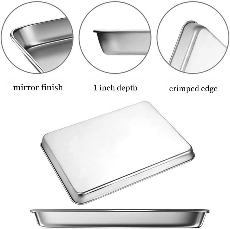 Newflager 2 Pack Large Stainless Steel Tray, Non Toxic & Healthy, Mirror Finish & Rust Free Thickening Pan, for Baking Cookie Sheet, Lab Medical Instruments, Dental, Tattoo and Surgical (16'' x 12'' x 1'') - Image 3
