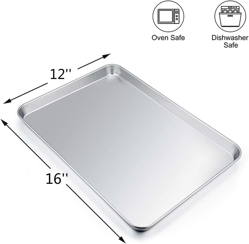 Newflager 2 Pack Large Stainless Steel Tray, Non Toxic & Healthy, Mirror Finish & Rust Free Thickening Pan, for Baking Cookie Sheet, Lab Medical Instruments, Dental, Tattoo and Surgical (16'' x 12'' x 1'') - Image 2