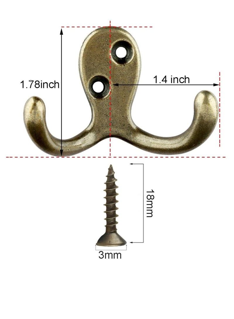 10Pcs Double Prong Coat Hooks Hardware, Antique Brass Towel Hooks Wall Mounted with 20 Screws, Metal Hooks for Hanging Coats, Towel, Hat, Key, Bag（Antique Brass） - Image 2