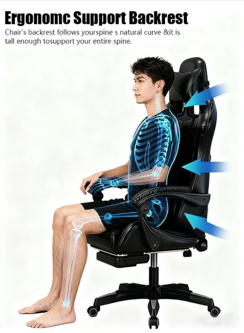 rayze Ergonomic Gaming Chair with Footrest, 135° Recline & Adjustable Height – High Back PU Leather Office Chair for Gamers & Office Use. - Image 4