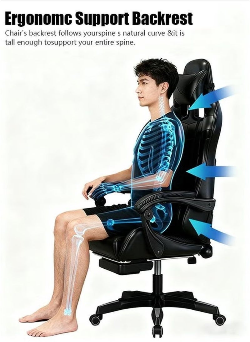 FUOE Ergonomic Gaming Chair with Footrest, 135° Recline & Adjustable Height – High Back PU Leather Office Chair for Gamers & Office Use. - Image 3