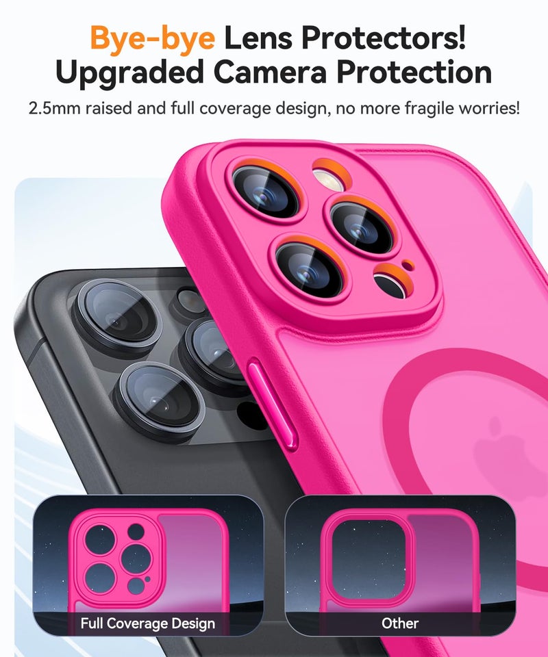 CANSHN Magnetic Compatible with iPhone 16 Pro Case, Upgraded [Full Camera Protection] [Compatible with Magsafe] [Translucent Matte] Shockproof Protective Phone Case Cover 6.3 Inch - Hot Pink - Image 5