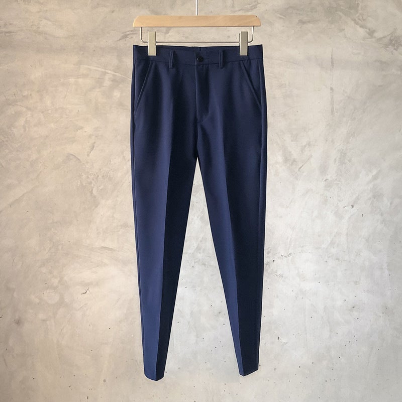 2021 spring and autumn small suit pants mens draping cropped pants business casual Korean style trendy casual straight loose Western pants K11 blue cropped pants 