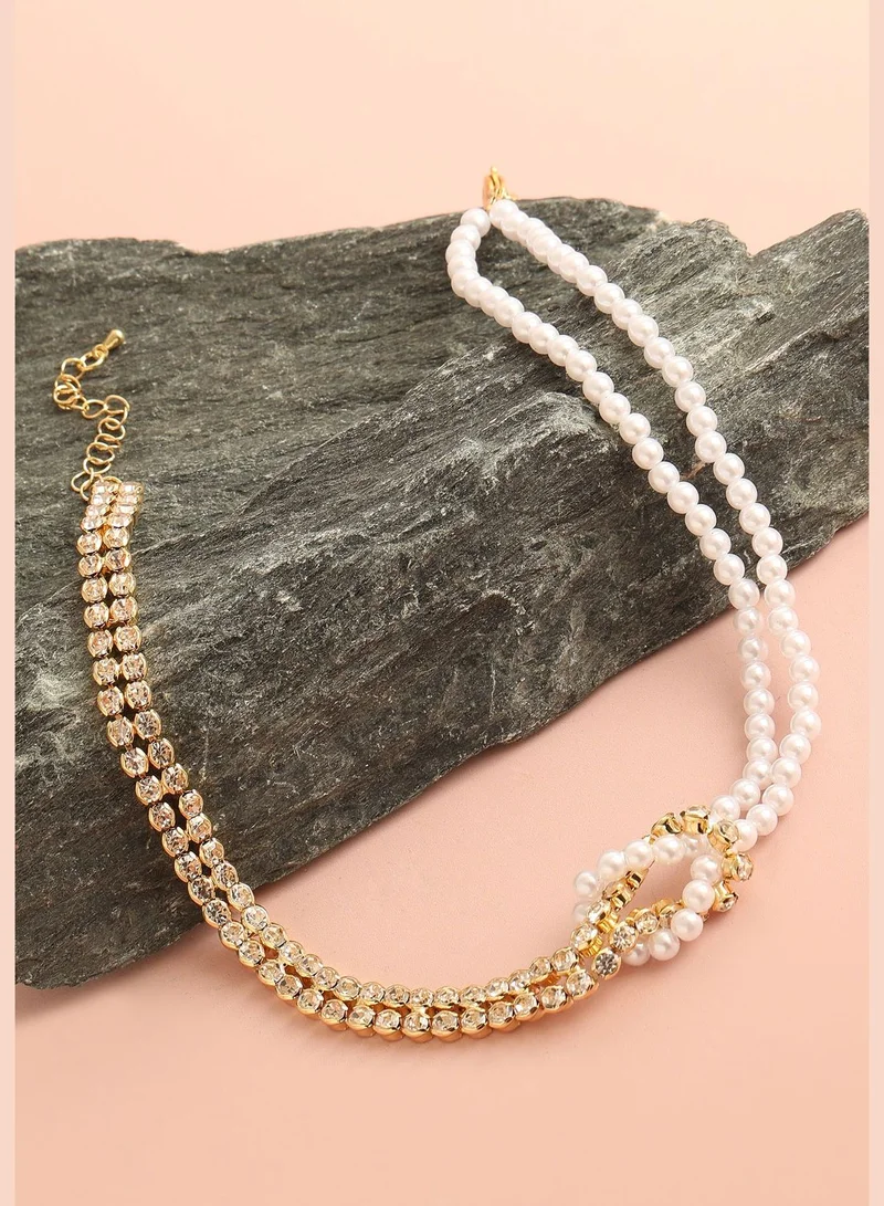 SOHI Gold Plated Party Pearls Layered Necklace For Women