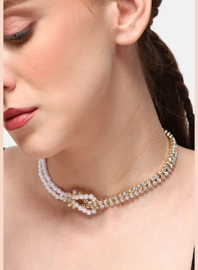 SOHI Gold Plated Party Pearls Layered Necklace For Women