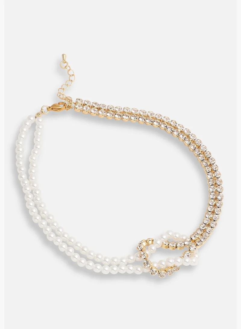 SOHI Gold Plated Party Pearls Layered Necklace For Women