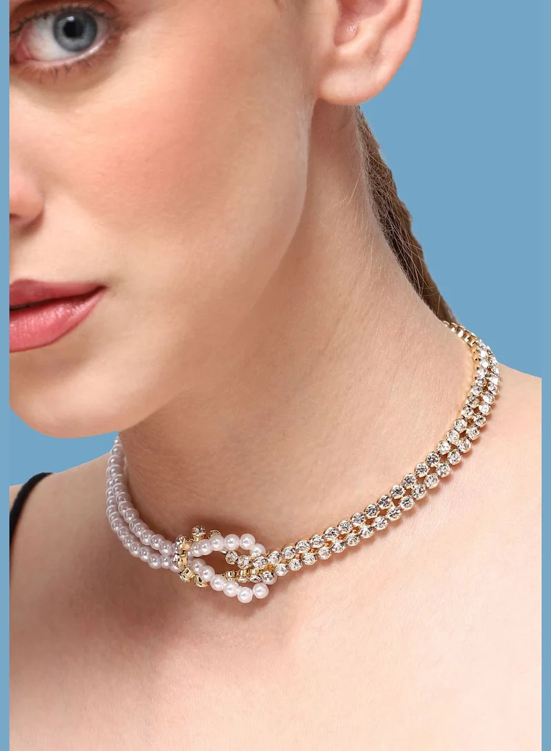 SOHI Gold Plated Party Pearls Layered Necklace For Women