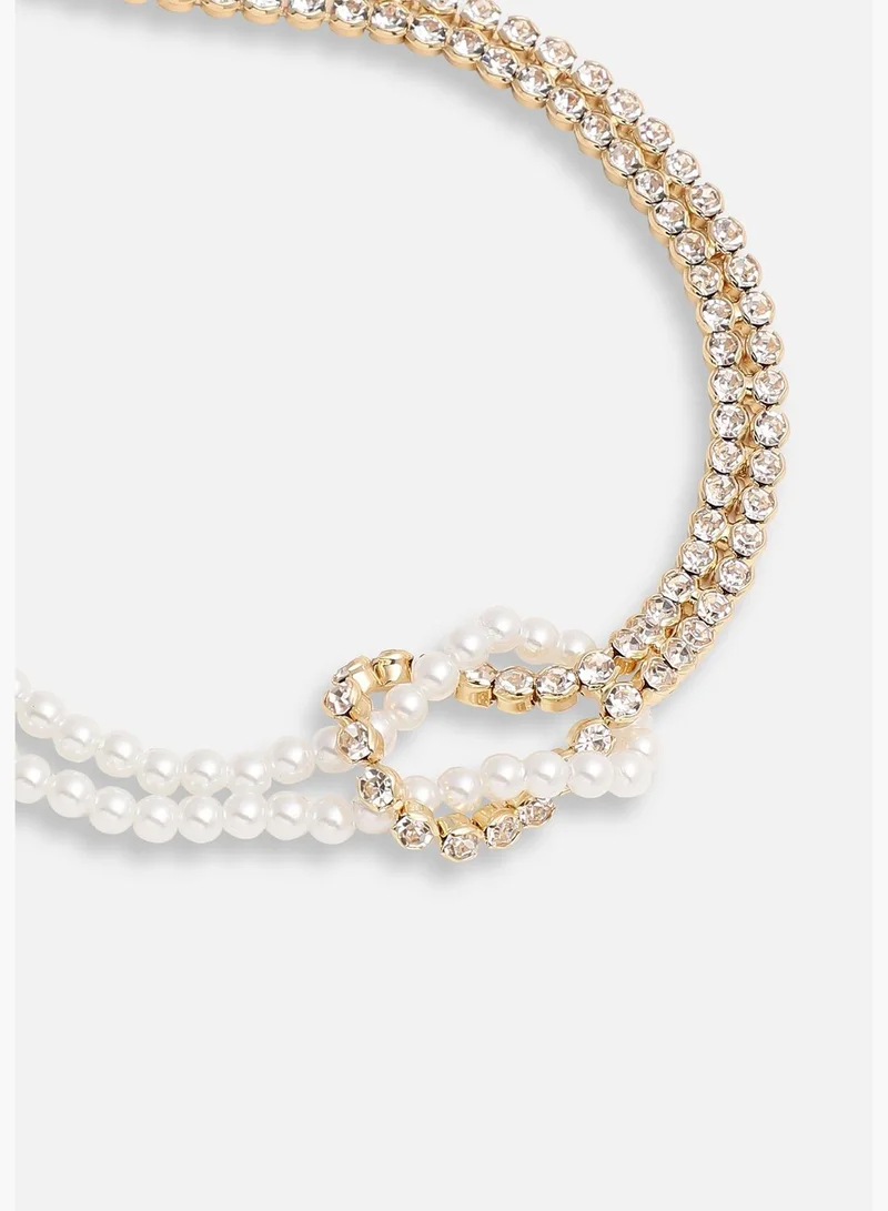 SOHI Gold Plated Party Pearls Layered Necklace For Women