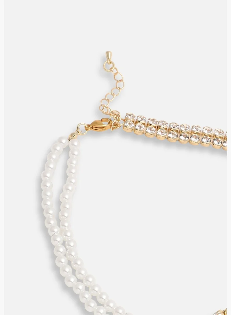 SOHI Gold Plated Party Pearls Layered Necklace For Women