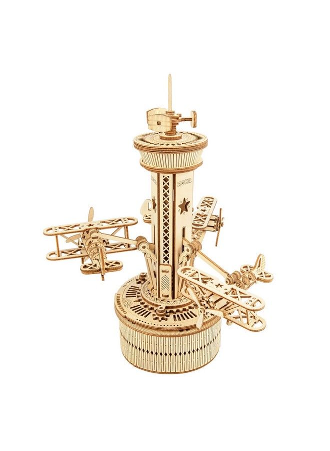 ROKR 3D Wooden Puzzle For Adults Airplane Tower Music Box Diy Mechanical Model Building Kit 10" Gifts For Boys/Girls/Parents/Family - Image 1