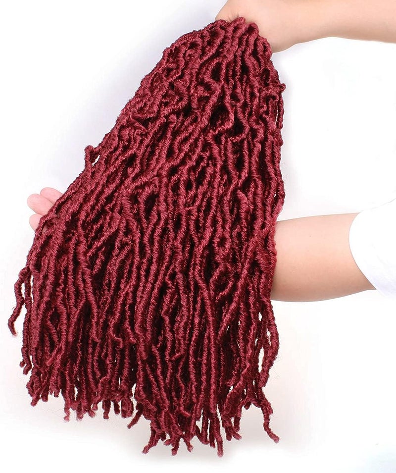 Leeven 18 Inch 7 Packs Synthetic New Soft Locs Crochet Hair 126 Roots Burgundy Messy Faux Locs Crochet Braids Hair For Women Curly Wavy Goddess Faux Locs Afro Roots Hair Extensions BUG# - Image 4