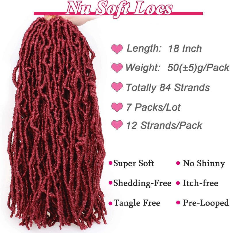 Leeven 18 Inch 7 Packs Synthetic New Soft Locs Crochet Hair 126 Roots Burgundy Messy Faux Locs Crochet Braids Hair For Women Curly Wavy Goddess Faux Locs Afro Roots Hair Extensions BUG# - Image 2