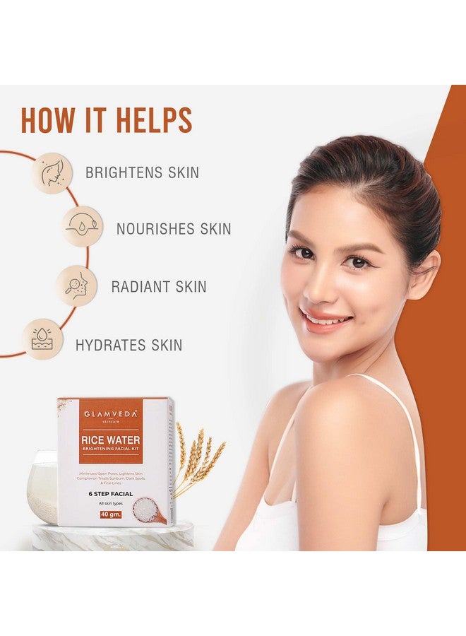 Glamveda Rice Water Brightening Facial Kit 6 Steps Facial Kit 40 Gm Evens Skin Tone & Skin Lightening Facial Kit - Image 2