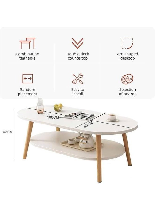 MOMENT MOMENT Modern Coffee Table, 2-Tier Oval Side Table, 100 x 60 x 42 cm, for Living Room/Bedroom/Kitchen/Balcony  - Image 2