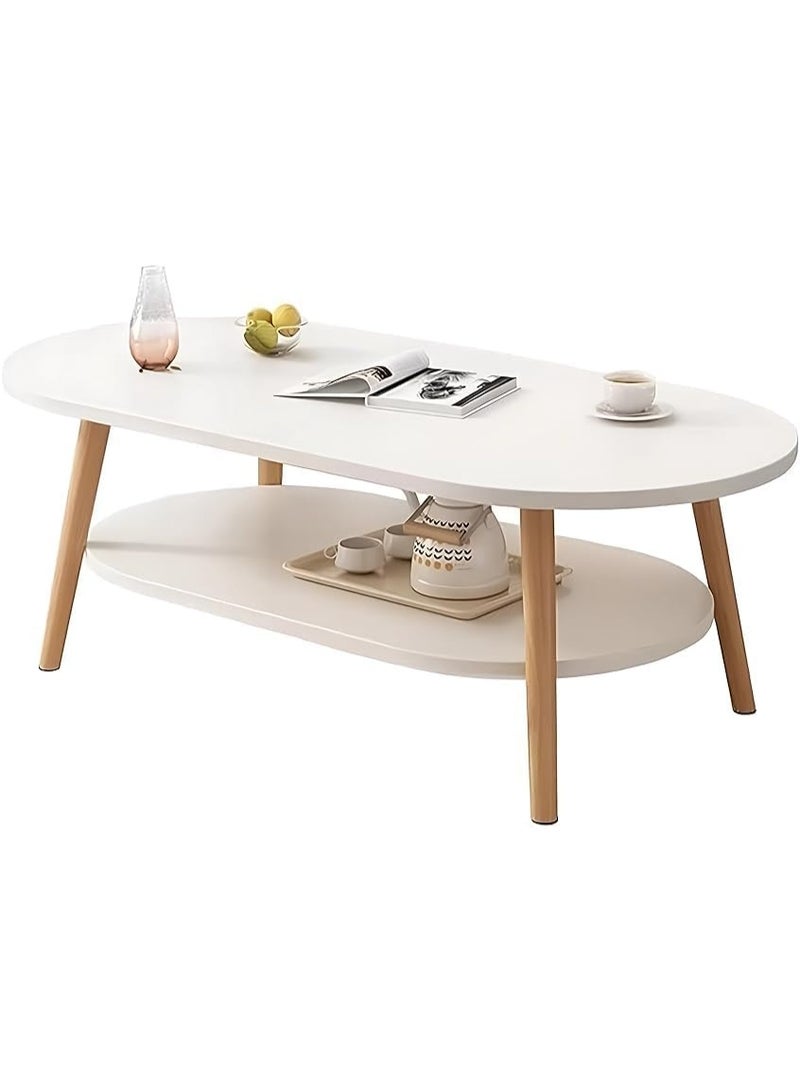 MOMENT MOMENT Modern Coffee Table, 2-Tier Oval Side Table, 100 x 60 x 42 cm, for Living Room/Bedroom/Kitchen/Balcony  - Image 1