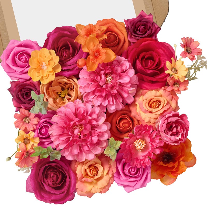 Alecono Artificial Flowers  Orange And Hot Pink Silk Fake Flowers For Diy Wedding Bouquets  Cake Flowers For Table Centerpieces Party Home Decorations - Image 1