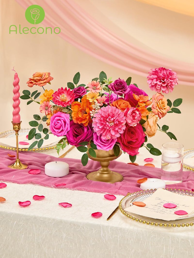 Alecono Artificial Flowers  Orange And Hot Pink Silk Fake Flowers For Diy Wedding Bouquets  Cake Flowers For Table Centerpieces Party Home Decorations - Image 3