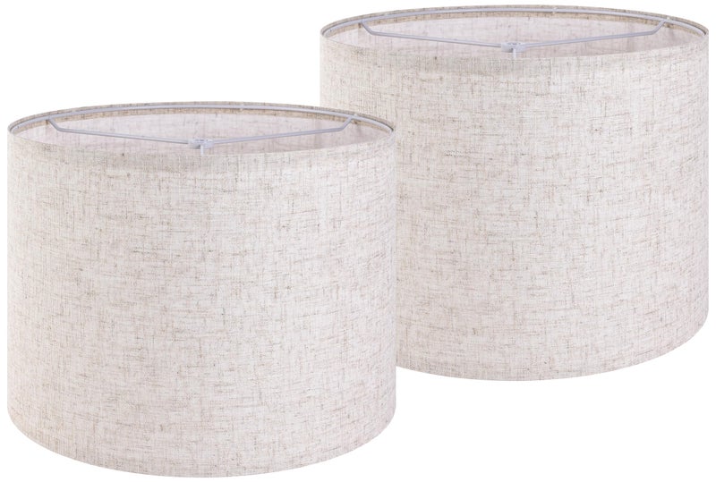 GO&SO Large Drum Lamp shades Set of 2 Oatmeal Linen Lampshade 16" Top x 16" Bottom x 12" High (Spider) Farmhouse Lampshade for Table & Floor Lamp - Lampshades Replacement By GO&SO - Image 1
