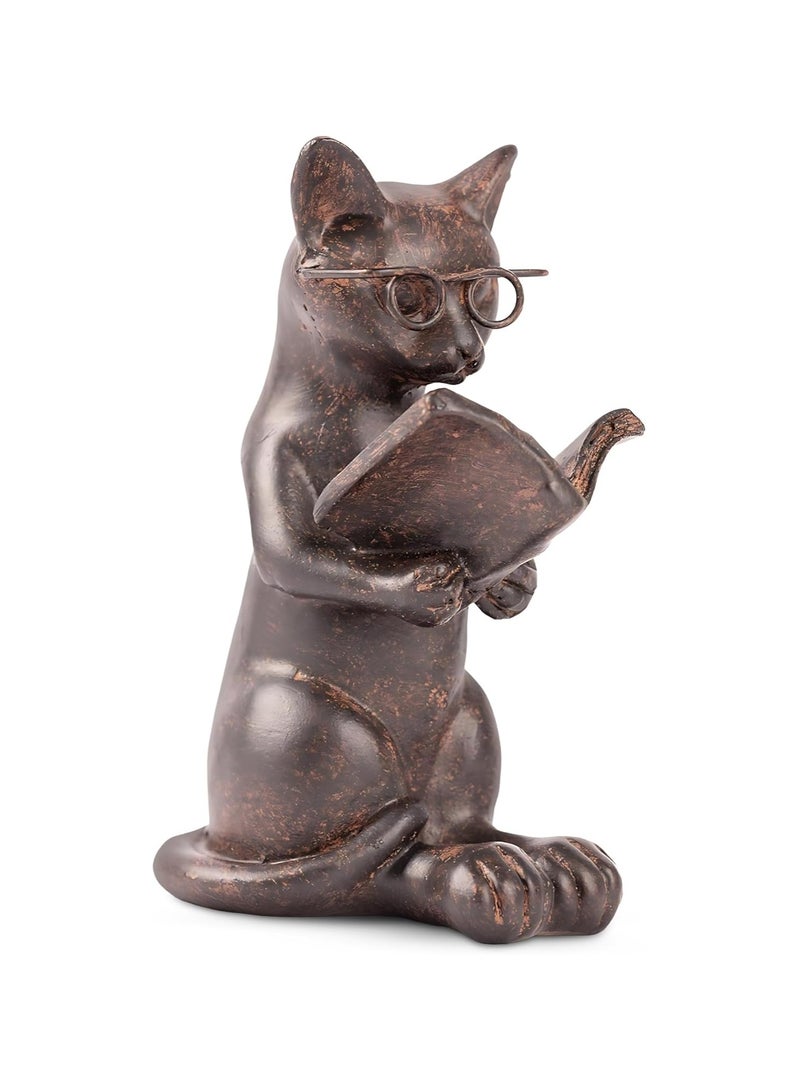 Young's Inc. Cat Figurine - Cute Cat Statue - Whimsical Cat Decor for Cat Lovers - Cat Collectibles and Meditation Decor - Cat with Eye Glasses - 4'' L X 3'' W X 5'' H Sitting Up