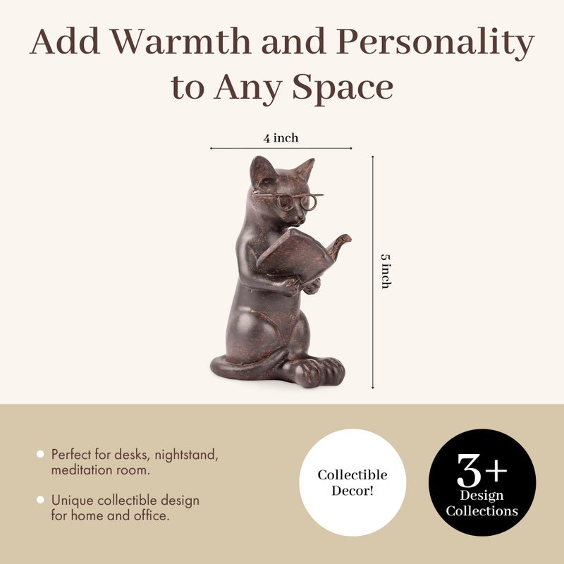 Young's Inc. Cat Figurine - Cute Cat Statue - Whimsical Cat Decor for Cat Lovers - Cat Collectibles and Meditation Decor - Cat with Eye Glasses - 4'' L X 3'' W X 5'' H - Image 3