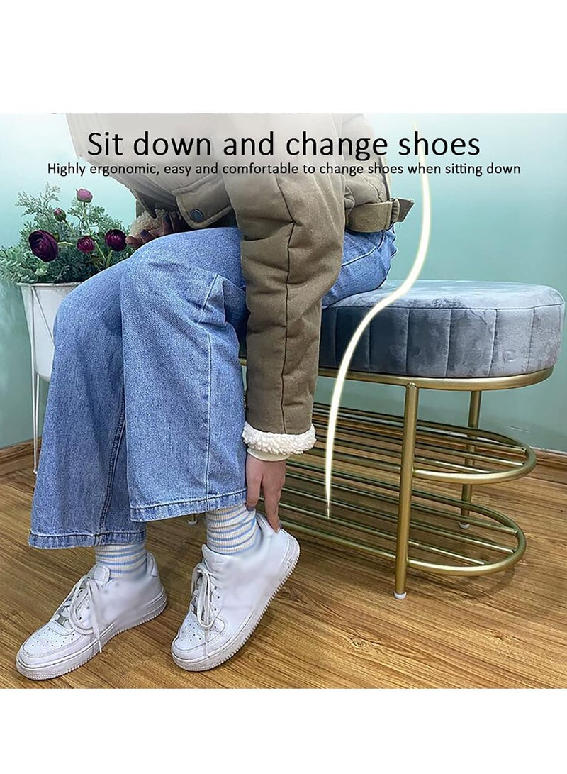 Arabest Metal Shoe Rack with Seat,Modern Upholstered Shoe Bench,Decorative Livingroom Bench Ottoman Accent Furniture,Luxury Entryway Shoe Storage Bench 80x37x43cm(31x14x17inch) - Image 5