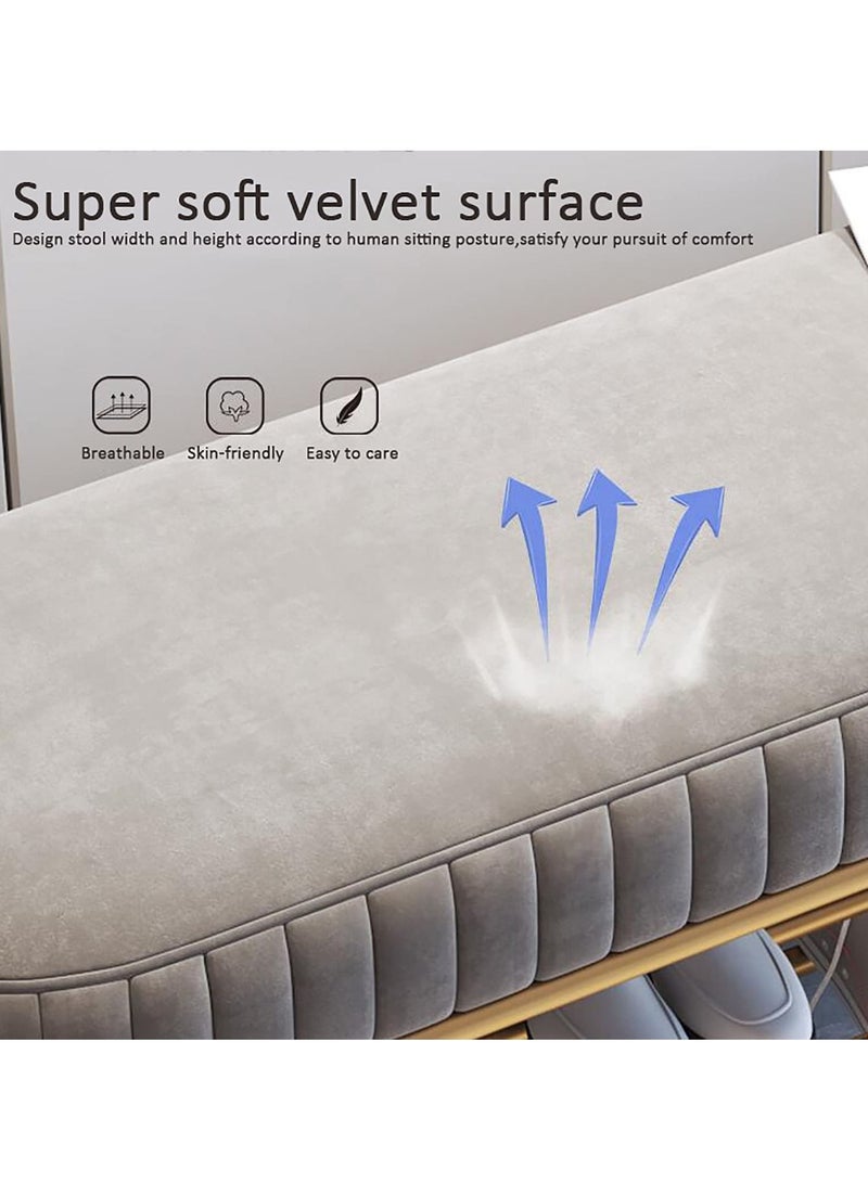 Arabest Metal Shoe Rack with Seat,Modern Upholstered Shoe Bench,Decorative Livingroom Bench Ottoman Accent Furniture,Luxury Entryway Shoe Storage Bench 80x37x43cm(31x14x17inch) - Image 2