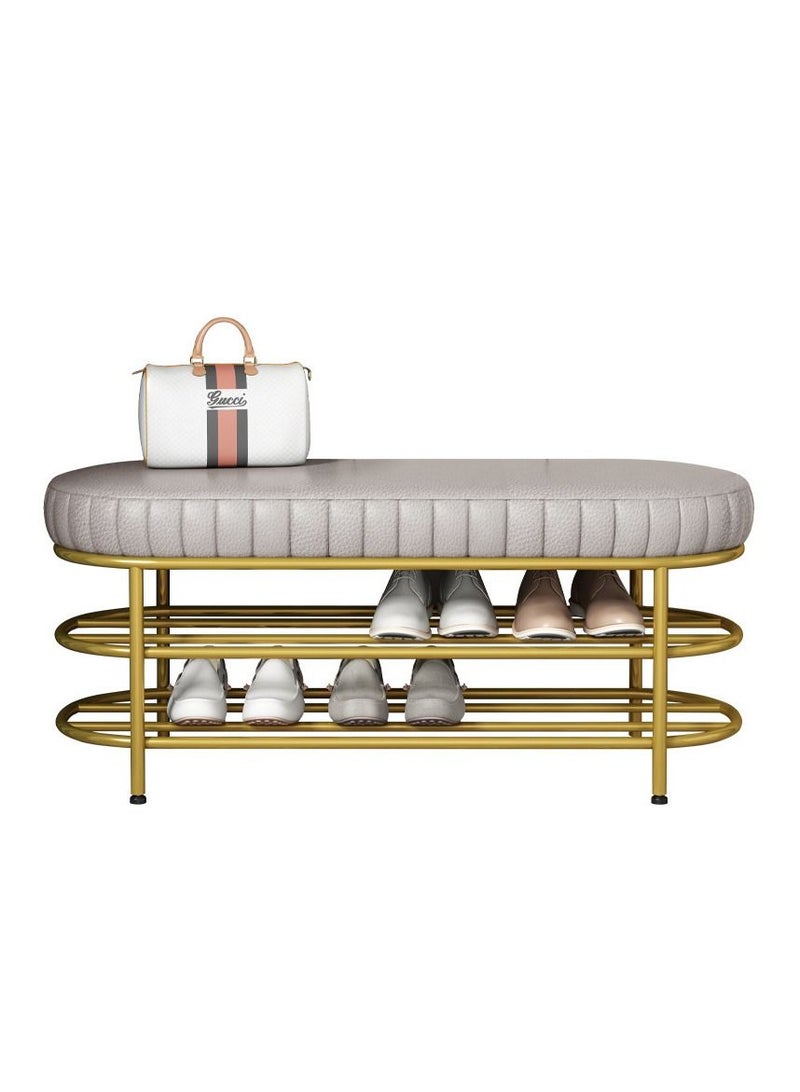 Arabest Metal Shoe Rack with Seat,Modern Upholstered Shoe Bench,Decorative Livingroom Bench Ottoman Accent Furniture,Luxury Entryway Shoe Storage Bench 80x37x43cm(31x14x17inch) - Image 1