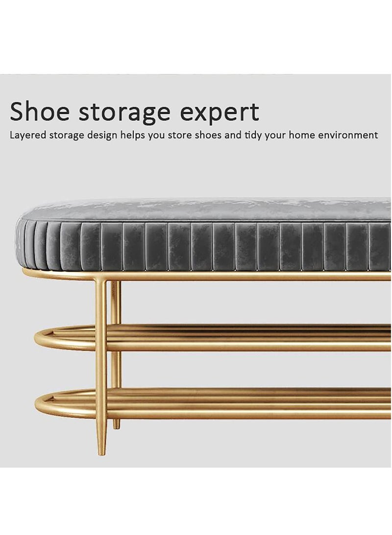 Arabest Metal Shoe Rack with Seat,Modern Upholstered Shoe Bench,Decorative Livingroom Bench Ottoman Accent Furniture,Luxury Entryway Shoe Storage Bench 80x37x43cm(31x14x17inch) - Image 4