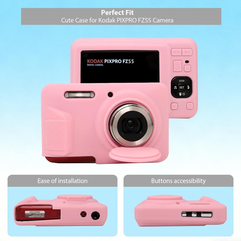 Frevyve Case for Kodak PIXPRO FZ55 Digital Camera Accessories, Soft Silicone Protective Case, Slim Fit Sleeve with Removable Lens Cover and Screen Protector, Lightweight, Anti-Scratch (Pink) - Image 2