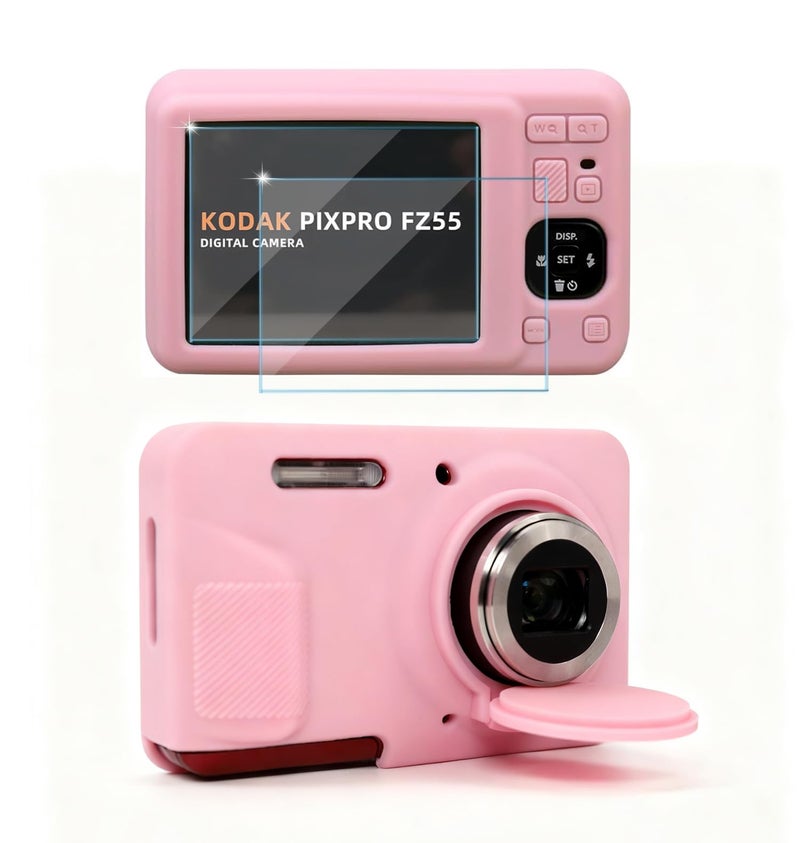 Frevyve Case for Kodak PIXPRO FZ55 Digital Camera Accessories, Soft Silicone Protective Case, Slim Fit Sleeve with Removable Lens Cover and Screen Protector, Lightweight, Anti-Scratch (Pink) - Image 1