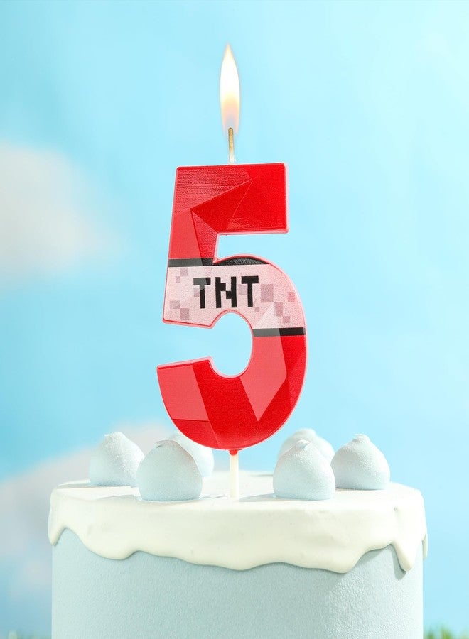 PHD CAKE 2.76 Inch Number 5 Red Pixel Gamer Birthday Candles, TNT Themed Number Candles, Cake Number Candles, Party Celebration - Image 2