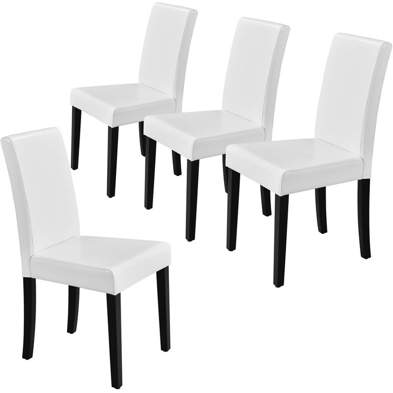 Yaheetech Dining Chairs Set of 4 PU Leather Upholstered Parsons Dining Chairs with Solid Wood Legs for KitchenLiving RoomRestaurant Modern Style White