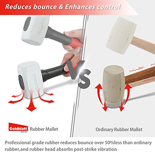 Goldblatt مطرقة مطاطية جولدبلات 16 أونصة. مطرقة مطاطية ذات ارتداد منخفض مع رأس صلب ومقبض مريح، مطارق ناعمة مزدوجة الوجه، مهام ضرب ناعمة، بدون ضرر للتخييم، النجارة والأرضيات | أبيض - Image 2