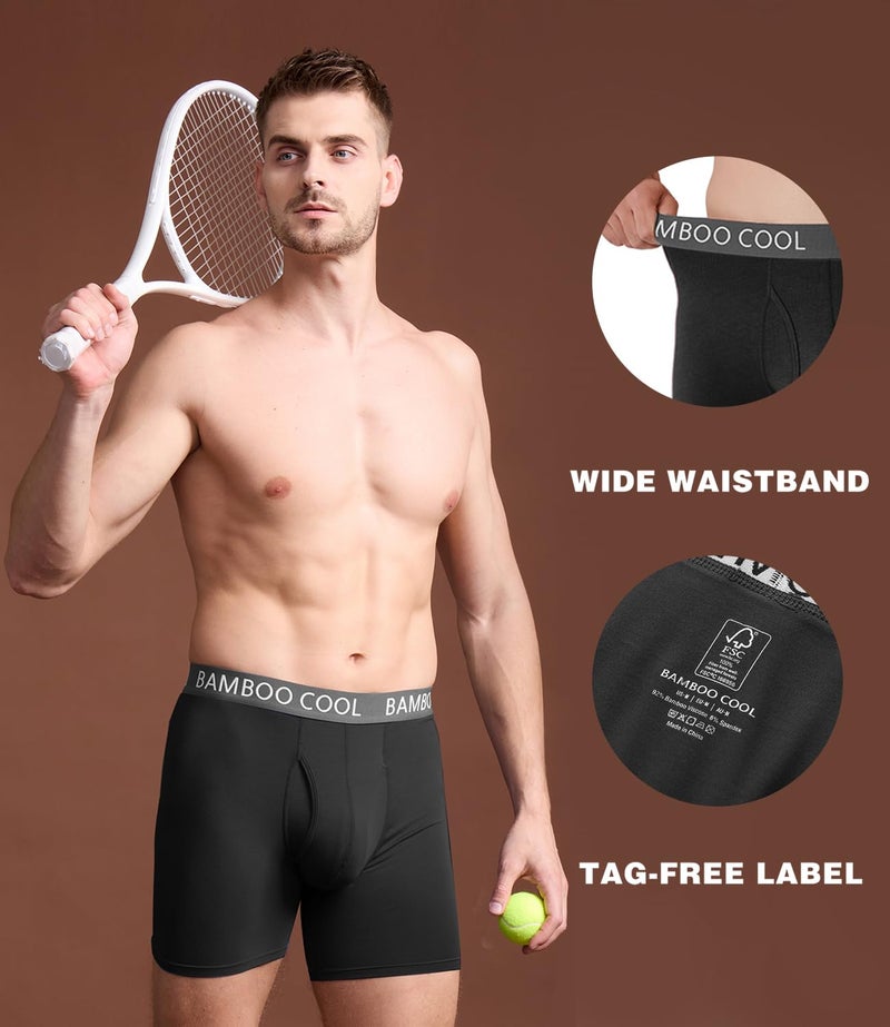 BAMBOO COOL Men's Ultra ComfortSoft Underwear, Moisture Wicking & Breathable No Ride Up Boxer Briefs with Fly, Multipack - Image 4