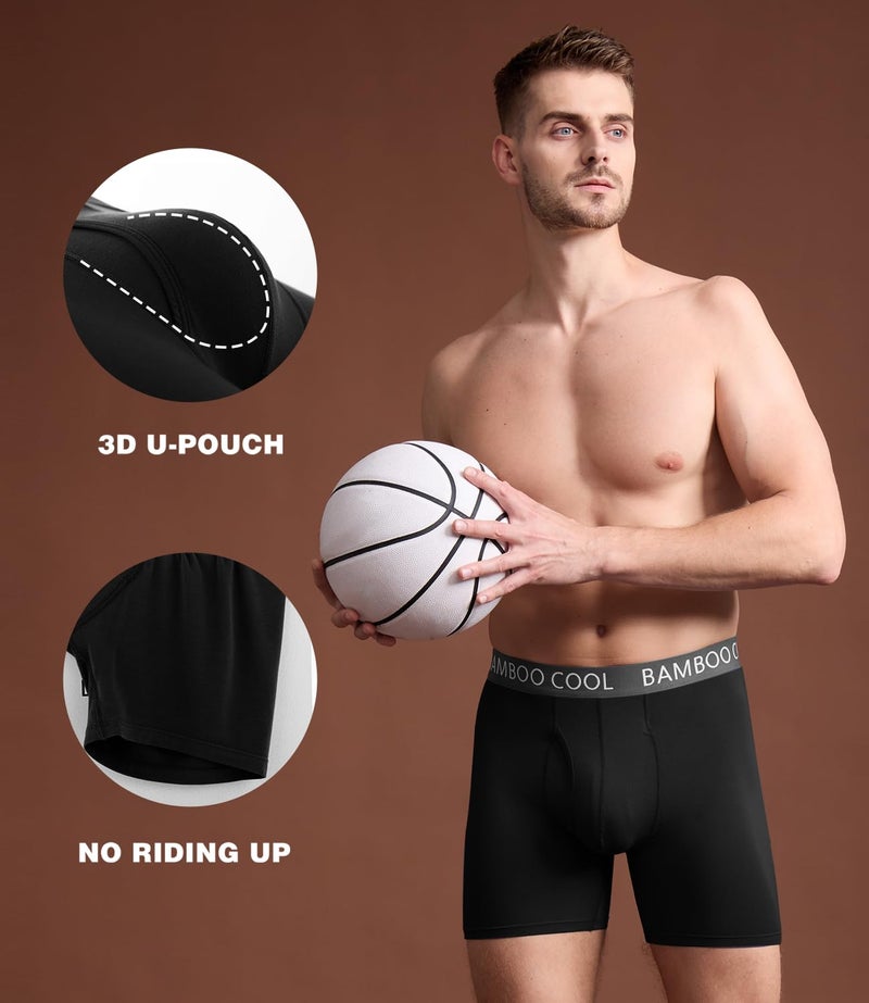 BAMBOO COOL Men's Ultra ComfortSoft Underwear, Moisture Wicking & Breathable No Ride Up Boxer Briefs with Fly, Multipack - Image 3