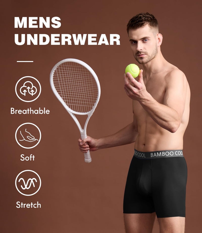 BAMBOO COOL Men's Ultra ComfortSoft Underwear, Moisture Wicking & Breathable No Ride Up Boxer Briefs with Fly, Multipack - Image 2