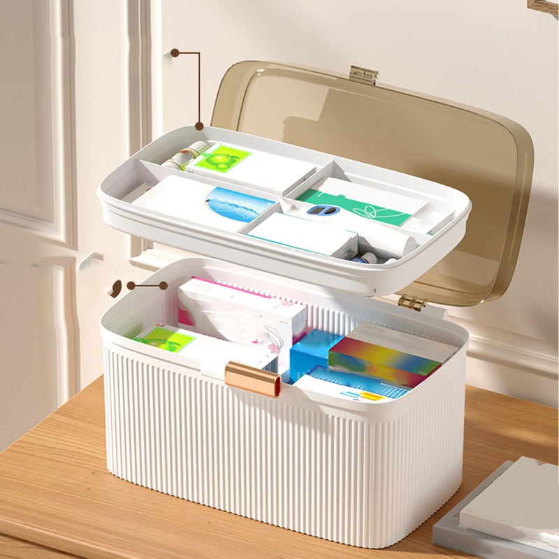 Zerodis Household Box,Portable Transparent Plastic Double Layer Medical Container First Aid Case Medical Case Family Box Organizer with Security Lock (White) - Image 4