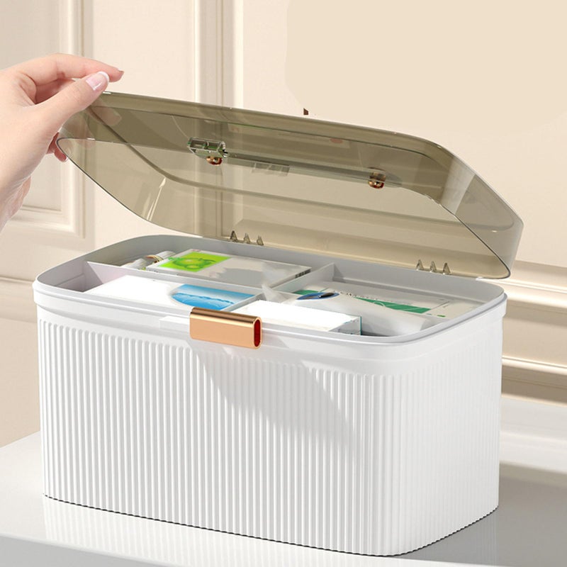 Zerodis Household Box,Portable Transparent Plastic Double Layer Medical Container First Aid Case Medical Case Family Box Organizer with Security Lock (White) - Image 3