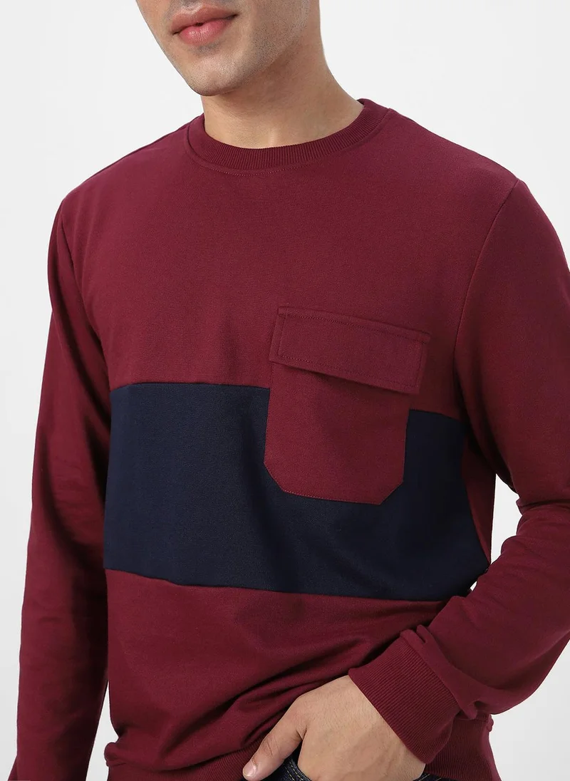 Urbano Fashion  Urbano Fashion Men's Maroon Cotton Color Block Round Neck Sweatshirt for Men | Best Price UAE