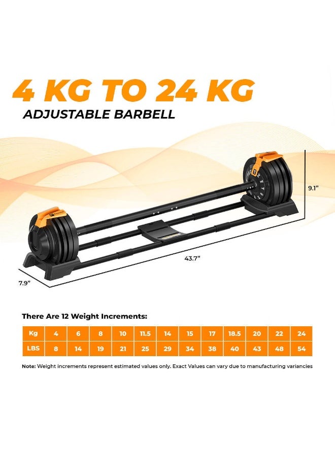 Flexnest Flexnest BY DECATHLON,Flexnest 4Kgs-24Kgs Adjustable Barbell Weightlifting Bar With 4 Pairs Free Weight Plates  - Image 2