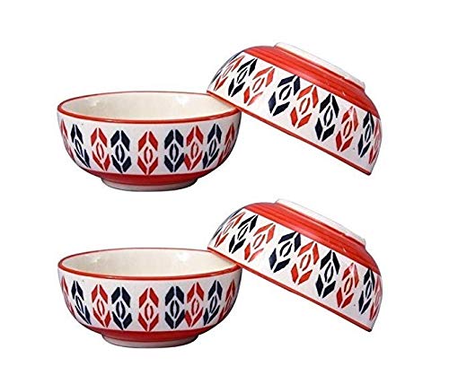 Caffeine Ceramic Handmade Orange Arrow Patterned Katori Bowl - Set of 4 - Image 2