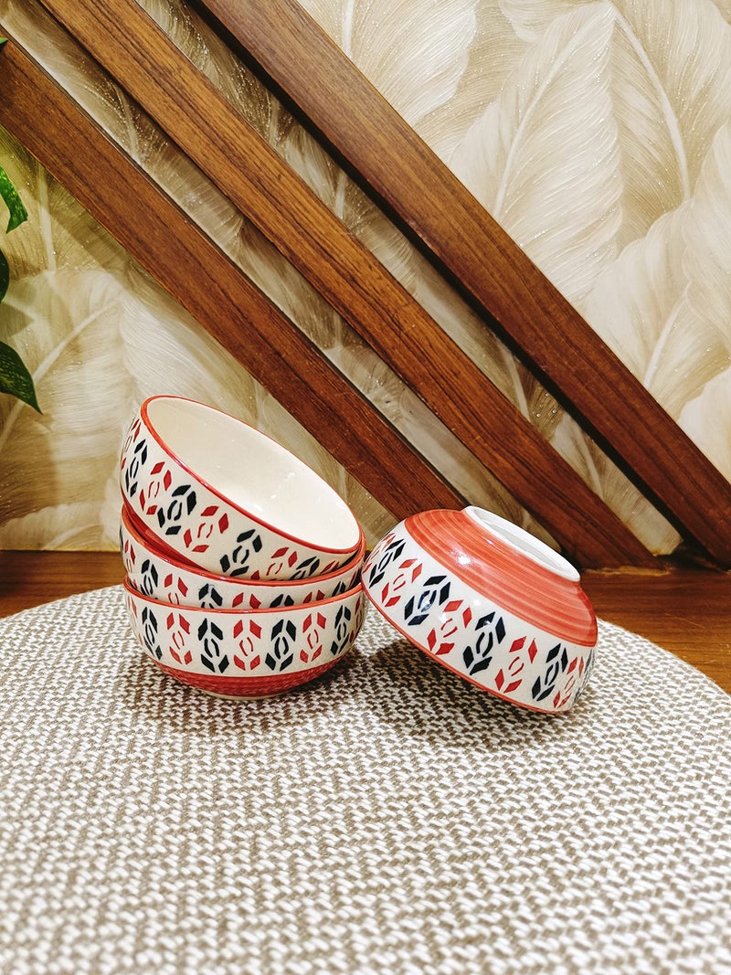 Caffeine Ceramic Handmade Orange Arrow Patterned Katori Bowl - Set of 4 - Image 1