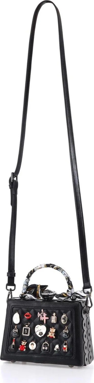 Elatae Women's Shoulder Strap Stone Evening Dress Daily Hand Bag Black 17131  - Image 5