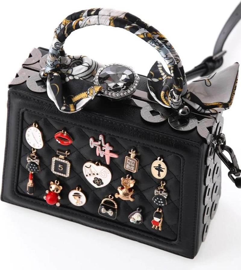 Elatae Women's Shoulder Strap Stone Evening Dress Daily Hand Bag Black 17131  - Image 3